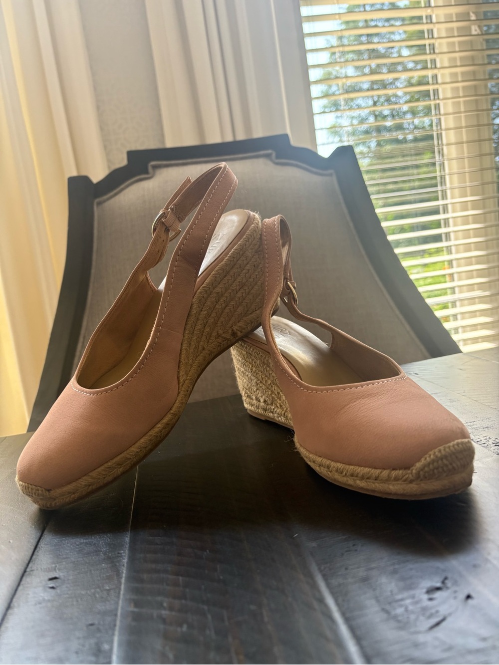 Naturalizer 3” Wedge Espadrille Slingback Heels in Blush Pink